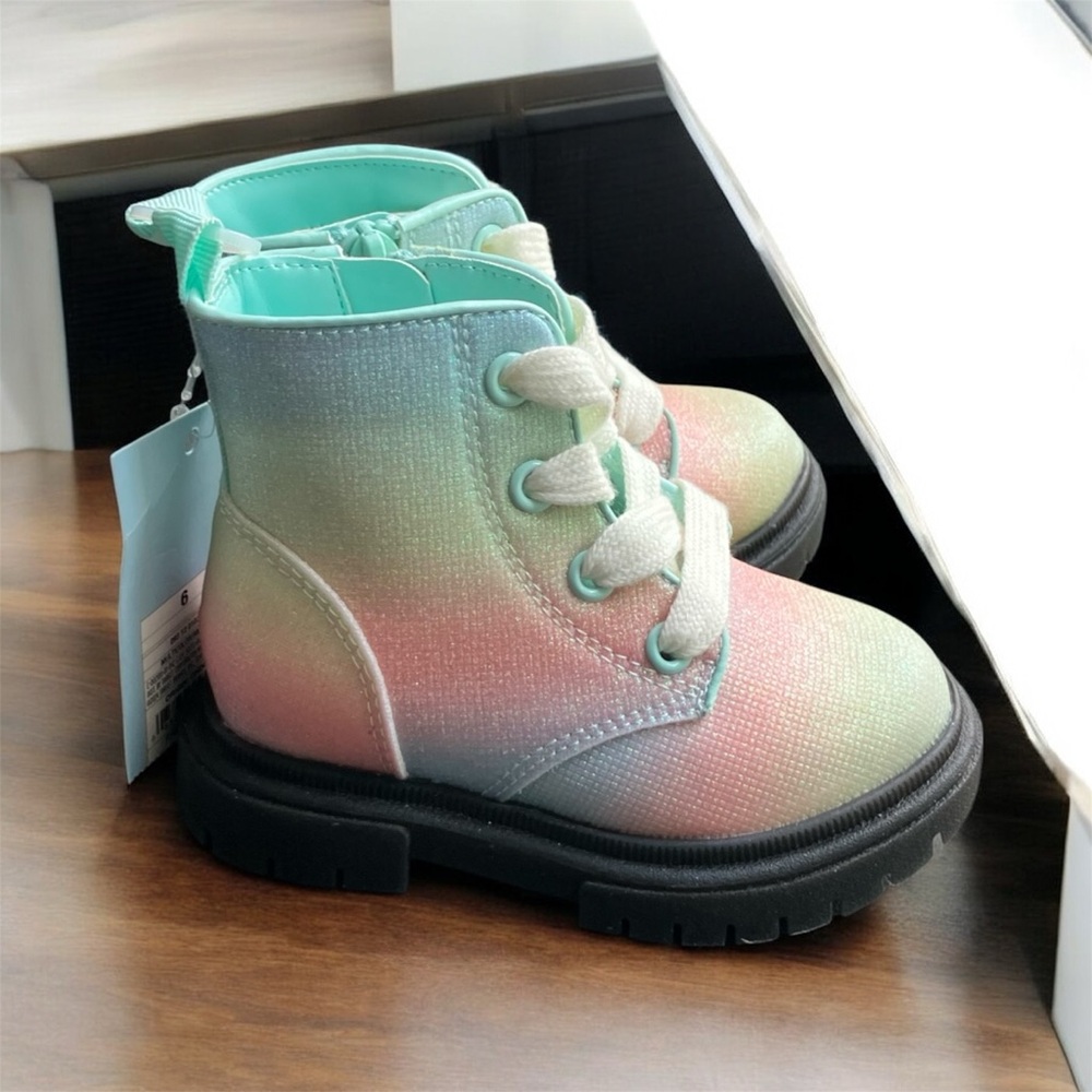 NEW Cat & Jack Amaya Rainbow Lace-Up/Zip Combat Boots Shoes Toddler Girl Size 6